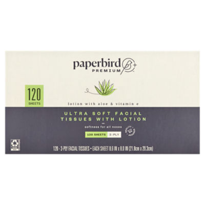 Paperbird Premium Ultra Soft Facial Tissues with Lotion, 3-ply, 120 count