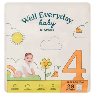 Well Everyday Baby Diapers, Size 4, 22-37 lb, 28 Count