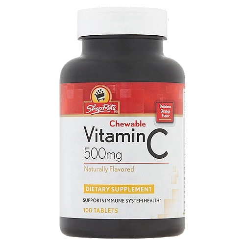 ShopRite Chewable Vitamin C Delicious Orange Flavor Tablets Dietary Supplement, 500 mg, 100 count