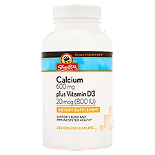 ShopRite Calcium 600 Plus Vitamin D USP Tablets, 250 Each