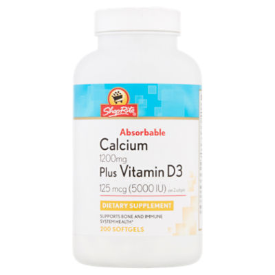 ShopRite Absorbable Calcium Plus Vitamin D3 Softgels, 200 count