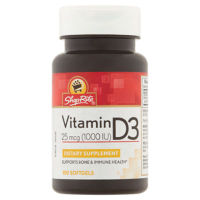 ShopRite Vitamin D3 Softgels, 25 mcg, 100 count