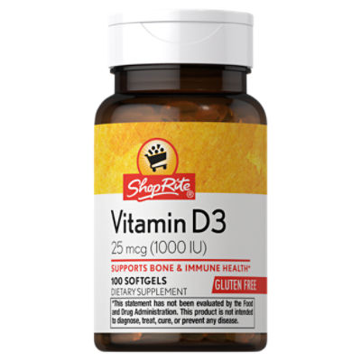 ShopRite Vitamin D3 Softgels, 25 mcg, 100 count, 100 Each