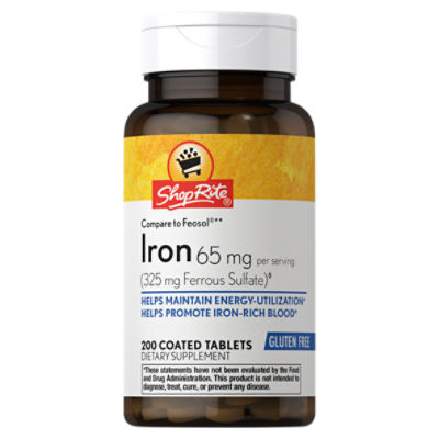 ShopRite Iron, 65 mg, Coated Tablets, 200 count, 200 Each