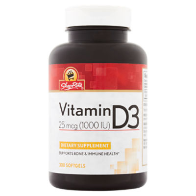 ShopRite Vitamin D3 Softgels, 25 mcg (1000 IU), 300 count