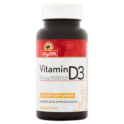 ShopRite Vitamin D3 Softgels, 125 mcg (5000 IU), 100 count