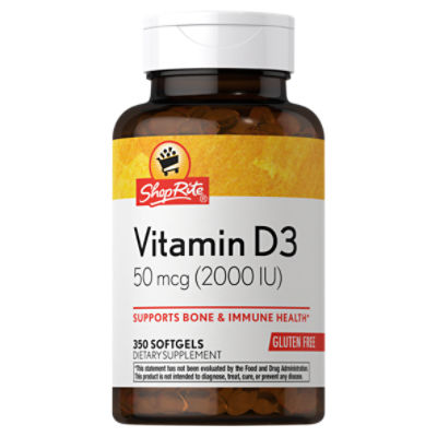 ShopRite Vitamin D3 Softgels, 50 mcg (2000 IU), 350 count, 350 Each