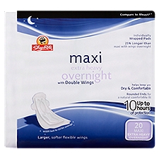 ShopRite Maxi Extra Heavy Overnight with Double Wings Individually Wrapped, Pads , 20 Each