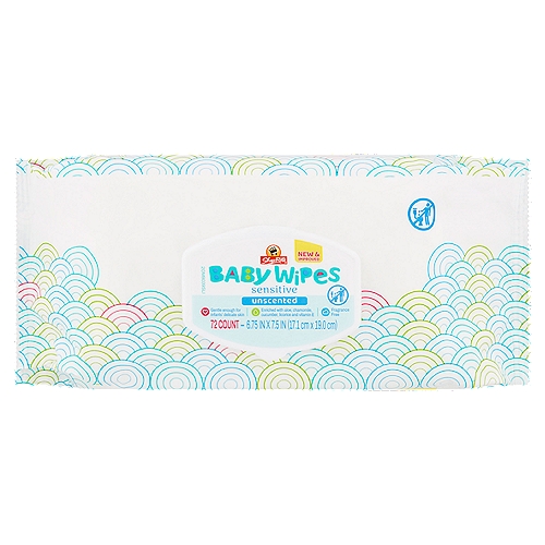 ShopRite Sensitive Unscented Baby Wipes, 72 count
Our fragrance free, pre-moistened ShopRite® Baby Wipes are formulated with purified water, aloe, vitamin E and chamomile leaving your baby with soft and smooth skin. They are made from high quality material so you can confidently tackle big messes. No alcohol, dyes, parabens, phthalates or harsh irritants means these wipes are safe and gentle for the whole family.