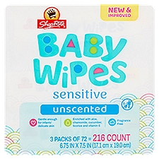 ShopRite Sensitive Unscented Baby Wipes, 72 count, 3 pack