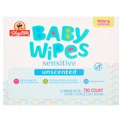 ShopRite Sensitive Unscented Baby Wipes, 72 count, 11 pack