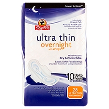 ShopRite Ultra Thin Over Night with Wings, Individually Wrapped Pads, 28 Each