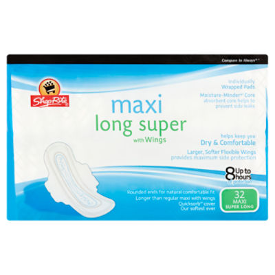 ShopRite Maxi Long Super with Wings, Individually Wrapped Pads