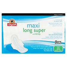 ShopRite Maxi Long Super with Wings, Individually Wrapped Pads, 32 Each