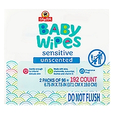 ShopRite Sensitive Unscented Baby Wipes, 192 count, 192 Each