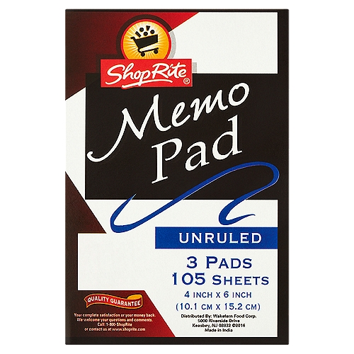 ShopRite Unruled Memo Pad, 105 sheets, 3 count