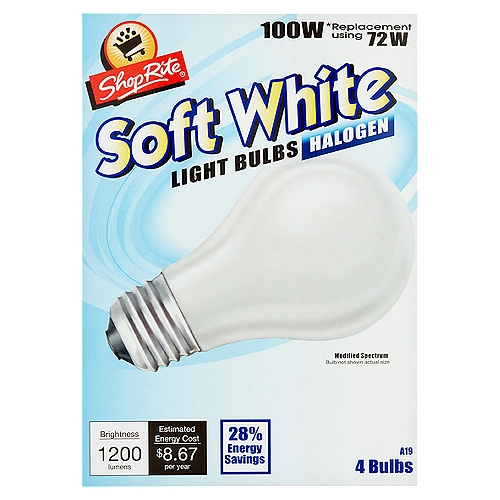 ShopRite Halogen 100W Soft White A19 Light Bulbs, 4 count