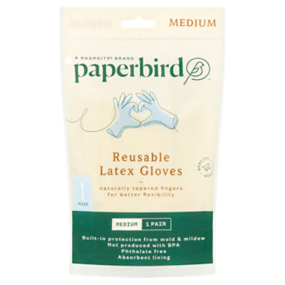 Paperbird Reusable Latex Gloves, Medium, 1 pair