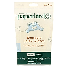Paperbird Reusable Latex Gloves, Small, 1 pair