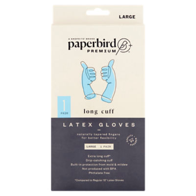 Paperbird Premium Long Cuff Latex Gloves, Large, 1 pair