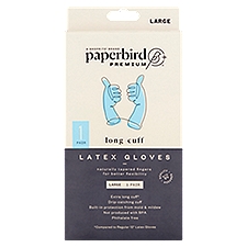 Paperbird Premium Long Cuff Latex Gloves, Large, 1 pair, 1 Each