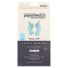 Paperbird Premium Long Cuff Latex Medium, Gloves, 1 Each