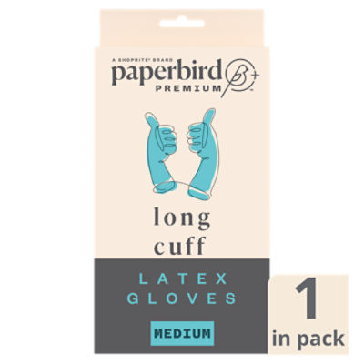 Paperbird Premium Long Cuff Latex Gloves, Medium, 1 pair