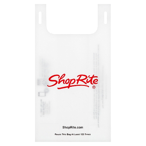 ShopRite Reusable Bag
This reusable bag is made of non-woven polypropylene with a minimum material weight of 80Gsm
This bag is designed to carry 22 lbs a distance of 175 feet for at least 125 uses.
This bag does not contain lead, cadmium or any other metals in toxic amounts