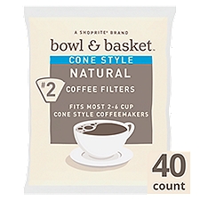 Bowl & Basket #2 Cone Style Natural Coffee Filters, 40 count, 40 Each