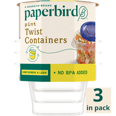 Paperbird Pint Twist Containers and Lids 16 Fl Oz, 3 count