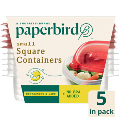 Paperbird Small Square Containers & Lids 25 Fl Oz, 5 count