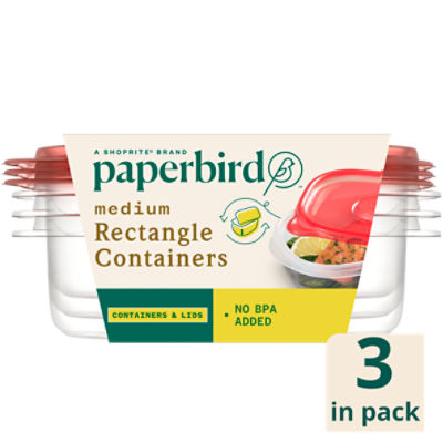 Paperbird Medium Rectangle Containers & Lids 32 Fl Oz, 3 count