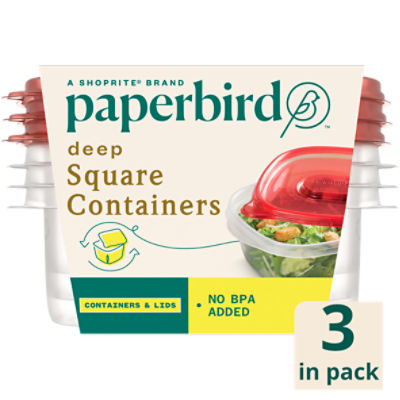 Paperbird Deep Square Containers & Lids 40 Fl Oz, 3 count