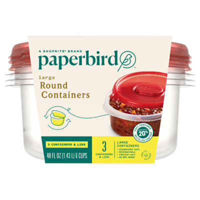 Paperbird Large Round Containers & Lids 48 Fl Oz, 3 count, 3 Each