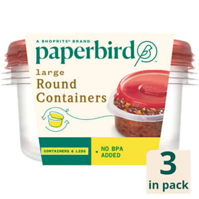 Paperbird Large Round Containers & Lids 48 Fl Oz, 3 count