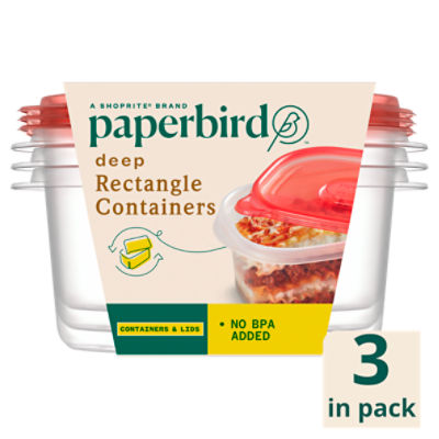 Paperbird Deep Rectangle Containers & Lids 64 Fl Oz, 3 count