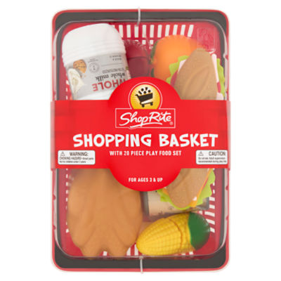 ShopRite Shopping Basket with Play Food Set, 20 Pieces