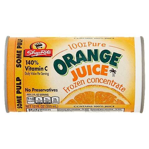ShopRite Some Pulp Orange Juice Frozen Concentrate, 12 fl oz
Some Pulp 100% Pure Orange Juice Frozen Concentrate
