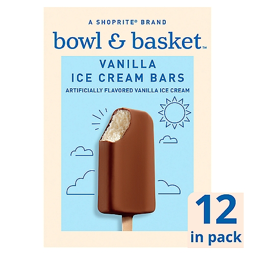 Bowl & Basket Vanilla Ice Cream Bars, 2.5 fl oz, 12 count
Vanilla Ice Cream with Chocolate-Flavored Coating