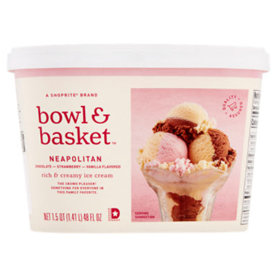 Bowl & Basket Neapolitan Chocolate - Strawberry - Vanilla Flavored Rich & Creamy Ice Cream, 1.5 qt, 48 Fluid ounce