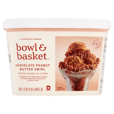 Bowl & Basket Chocolate Peanut Butter Swirl Rich & Creamy Ice Cream, 1.5 qt, 48 Fluid ounce