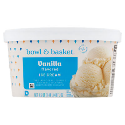 Bowl & Basket Vanilla Flavored Rich & Creamy Ice Cream, 1.5 qt, 48 Fluid ounce