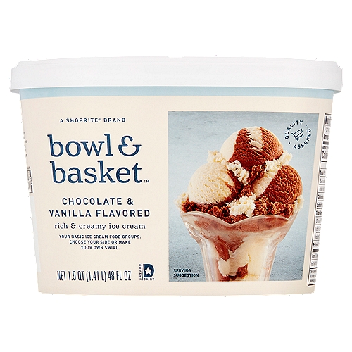 Bowl & Basket Chocolate & Vanilla Flavored Rich & Creamy Ice Cream, 1.5 qt
Your Basic Ice Cream Food Groups. Choose Your Side or Make Your Own Swirl.