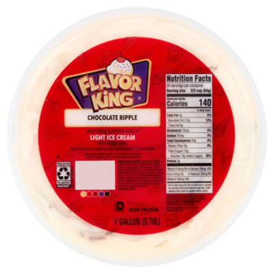 Flavor King Chocolate Ripple Light Ice Cream with Fudge Swirl, 1 gallon