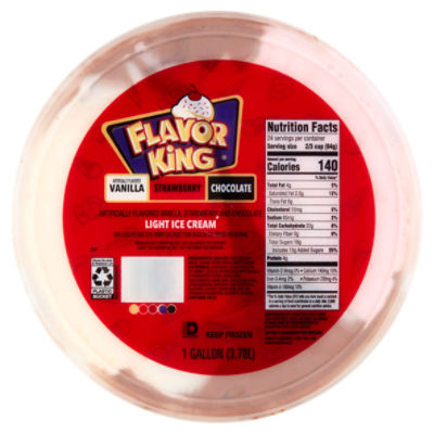 Flavor King Artificially Flavored Vanilla, Strawberry and Chocolate Light Ice Cream, 1 gallon