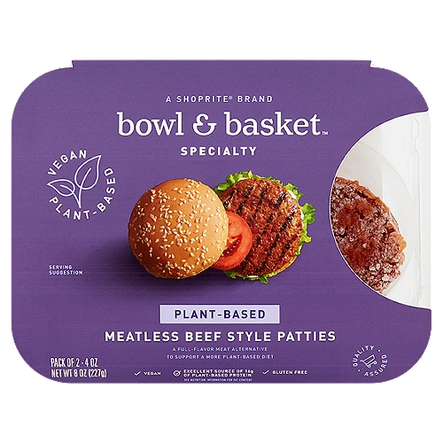 Bowl & Basket Specialty Plant-Based Meatless Beef Style Patties, 4 oz, 2 count