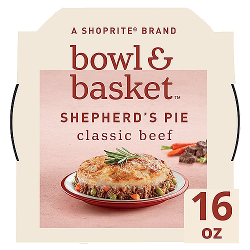 Bowl & Basket Classic Beef Shepherd's Pie, 16 oz
Seasoned Ground Beef with Vegetables in a Savory Gravy, Topped with Mashed Potatoes