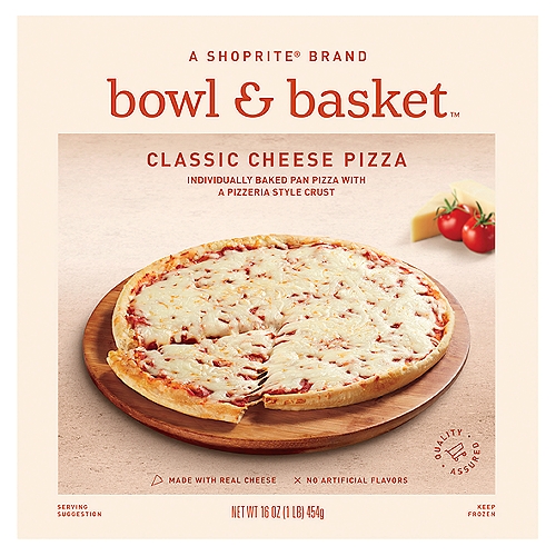 Bowl & Basket Classic Cheese Pizza, 16 oz
Individually Baked Pan Pizza with a Pizzeria Style Crust
