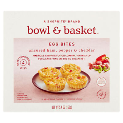 Bowl & Basket Uncured Ham, Pepper & Cheddar Egg Bites, 4 count, 5.4 oz, 5.4 Ounce