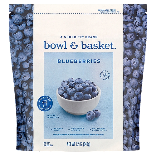 Bowl & Basket Blueberries, 12 oz
No Added Sugar*
*Not a Low Calorie Food. See Nutrition Information for Calorie and Total Sugar Content.
